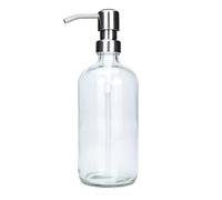 Plomkeest Dispenser di sapone in vetro trasparente spesso da 500 ml con dispenser di sapone liquido con pompa in acciaio inossidabile per l'arredamento della cucina del bagno