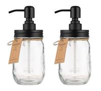 Plomkeest Dispenser di sapone per vaso di muratore da 2 pezzi Dispenser di sapone in vetro trasparente da 16 once con pompa in acciaio inossidabile Dispenser di sapone liquido per bagno