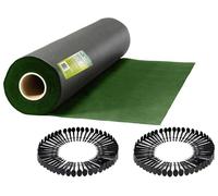 Plonos Tessuto non tessuto per erbacce da giardino, permeabile all'acqua, stabilizzazione UV su entrambi i lati, 90 g/m2, 1,6 x 50 m, con 100 ancore, colore nero e verde