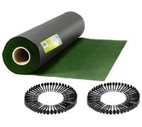 Plonos Tessuto non tessuto per erbacce da giardino, permeabile all'acqua, stabilizzazione UV su entrambi i lati, 90 g/m2, 1,6 x 100 m, con 100 ancore, colore nero e verde