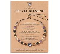 Plorede Braccialetto talismano contro il malocchio, per donne e uomini, con tripla protezione, in tormalina nera, regalo di buona fortuna per Natale e compleanno.