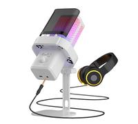 plplaaoo Microfono da gioco USB con illuminazione RGB Riduzione del rumore Modalità cardioide Manopola di guadagno silenzioso rapido Funzione LB per giochi Registrazione video in streaming (Bianca)