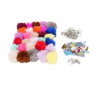 plplaaoo Puff Ball Keychain Accessories with Tassels 30 Set Multicolor Faux Rabbit Fur Keyrings Open Rings 6cm Dia for Backpack Handbag Car Keys Wallet Cell Phone