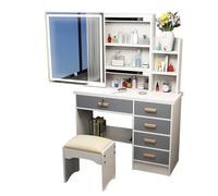 plplaaoo Scrivania di vanità con trucco a specchio tavolo da vanità con 5 cassetti tavolo da toeletta set elegante design per bagno bagno caldo colore bianco (Cabinet destro)