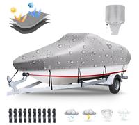 Plscoverit Copertura per barca rimorchiabile, 50-50 cm, in tela di poliestere 900D, resistente ai raggi UV, impermeabile, con copertura motore, adatta per barche a tre scafi a V, Runabout, pesce e