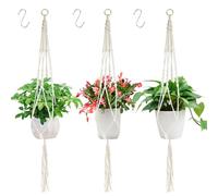 PlsMupn 3 Pezzi Appendini per Piante Macramè con 3 Ganci a S, Cestino Corda di Cotone Appeso Fioriera, Vasi Sospesi per Piante, per Interni, Esterni, Giardino, Balcone, Decorazione Della Casa