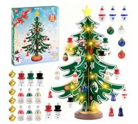 PlsMupn Albero di Natale in Legno 2025, Calendario Avvento Alb-ero di Natale con Luci e 30 Mini Ornamenti, Albero Natale Legno Calendario Avvento Fai da te Conto Alla Rovescia di 24 Giorni