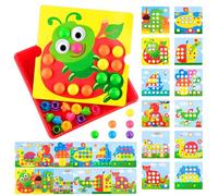 PlsMupn Gioco Chiodini per Bambini 2 3 Anni, Mosaico Educativo con 12 Carte e 46 Bottoni Colorati, Regalo Compleanno per Bimbo Bimba, Giochi Montessori Prima Infanzia