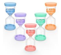 PlsMupn Set di 5 Clessidre Colorate per Bambini, Timer a Sabbia da 5/10/15/20/30 Minuti, Clessidra per Lavarsi i Denti, Cucina, Giochi, Ufficio e Time Management