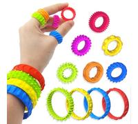 Plstod 12 anelli antistress, 4 bracciali antistress, agopressione, Wristband Fidget Toys, giocattolo sensoriale per alleviare l'ansia, adatto per bambini, adulti, autismo e ADHD