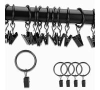 Plstod Anelli Tenda, 30 Pezzi Anelli per Tende con Clips, Fermagli per Tende, 32mm MetalloTendaggi Anello Ganci Clips con Occhielli, Clip per Tende per Tende e Anello per Tende da Doccia (Nero)