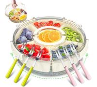 Plstod Girevole Snack Box, Snack Box Con Scomparti, Contenitori Alimentari Dotato 6 Ciotole e 6 Forchette da Frutta, Contenitore Trasparente Per Alimentari Con Maniglia, Adatto Per Frutta, Noci