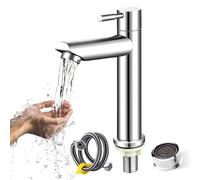 Plstod Rubinetto Solo Acqua Fredda Acciaio Inossidabile, Rubinetto Bagno Lavabo con 60cm Tubo Flessibile, Miscelatore Lavabo Bagno, Rubinetti per Toilette, Cucin