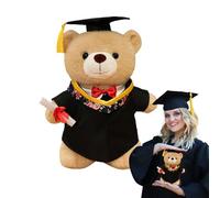 Plüschbär a scuola lasciando un morbido certificato regalo in peluche, un morbido orsacchiotto per laureati. Decorazione per l'ultima festa, regalo di souvenir per la scuola superiore e il college