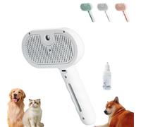 Plufura Dog Brush, Self-Cleaning Pet Grooming Brush with Spray, Pet Hair Remover with One-Click Release Button, for Shedding and Matted Fur (White)