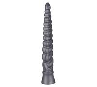Plug A Spirale Argento XL con Base T, Dildo in Silicone Ultra Profondo 42cm Texturizzato a Spirale per Massaggio Punto G, Flessibile Ed Elasticizzato Usare