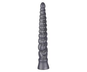 Plug A Spirale Argento XL con Base T, Dildo in Silicone Ultra Profondo 42cm Texturizzato a Spirale per Massaggio Punto G, Flessibile Ed Elasticizzato Usare