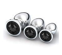 Plug anale 1pc 3 dimensioni plug anale rotondo in acciaio inossidabile buttplug in cristallo plug anale rimovibile giocattoli anali massaggiatore dildo (1PC nero)