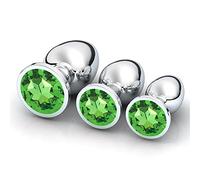 Plug anale 1pc 3 dimensioni plug anale rotondo in acciaio inossidabile buttplug in cristallo plug anale rimovibile giocattoli anali massaggiatore dildo (1PC verde chiaro)