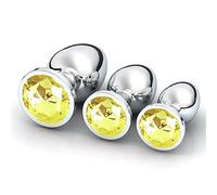 Plug anale 1pc 3 dimensioni plug anale rotondo in acciaio inossidabile buttplug in cristallo plug anale rimovibile giocattoli anali massaggiatore dildo (1PC giallo)