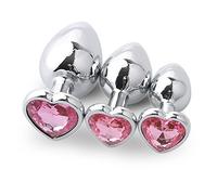 Plug anale 1pc 3 dimensioni plug anale rotondo in acciaio inossidabile buttplug in cristallo plug anale rimovibile giocattoli anali massaggiatore dildo (cuore 1PC rosa)