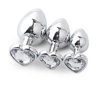 Plug anale 1pc 3 dimensioni plug anale rotondo in acciaio inossidabile buttplug in cristallo plug anale rimovibile giocattoli anali massaggiatore dildo (cuore 1PC bianco)