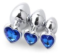 Plug anale 1pc 3 dimensioni plug anale rotondo in acciaio inossidabile buttplug in cristallo plug anale rimovibile giocattoli anali massaggiatore dildo (cuore 1PC blu)