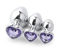 Plug anale 3 pezzi/confezione Butt Plug in metallo Cuore perline anali Stimolatore Acciaio inossidabile Gioielli in cristallo Tocco liscio Giocattoli sessuali per adulti anali (Viola chiaro-)