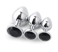 Plug anale 3 pezzi/set rotondi in metallo butt plug tappi anali tappo 3 diverse dimensioni giocattoli per adulti anali Per coppie (nero - 3 pezzi)