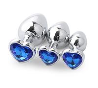 Plug anale 3 Pz/pacco Butt Plug in Metallo Cuore Palline Anali Stimolatore Acciaio Inossidabile Gioielli in Cristallo Tocco Morbido Anale Giocattoli del Sesso per Adulti (Deep Blue)