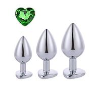 Plug anale 3 Pz/pacco Butt Plug in Metallo Cuore Palline Anali Stimolatore Gioielli in Cristallo Acciaio Inossidabile Tocco Morbido Anale Giocattoli Adulti del Sesso (Verde Profondo)