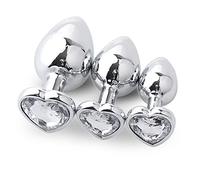 Plug anale 3 Pz/pacco Butt Plug in Metallo Cuore Perline Anali Stimolatore Acciaio Inossidabile Gioielli in Cristallo Tocco Liscio Giocattoli del Sesso Anale per Adulti (Trasparente)