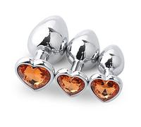 Plug anale 3 Pz/pacco Butt Plug in Metallo Cuore Perline Anali Stimolatore Acciaio Inossidabile Gioielli in Cristallo Tocco Liscio Giocattoli del Sesso Anale per Adulti (Arancione)