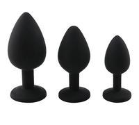Plug anale 3pecs Safe Butt Plug in silicone con gioielli in cristallo Plug anale Plug Sex Toys Anale Gay prostata (nero)