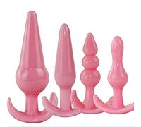 Plug anale 4pcs AD Inserisci Butt Plug Giocattolo Adulto Silicone morbido Sesso anale Giocattoli dildo finti Anale Multi-size Soft Crystal Butt Giocattolo per adulti(Rosa)