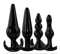 Plug anale 4pcs AD Inserisci Butt Plug Giocattolo Adulto Soft-Silicone Sesso anale Dildo finto Giocattoli Anale Multi-size Soft Crystal Butt Giocattolo per adulti (Nero)