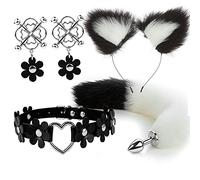 Plug anale 4pcs carino coda anale plug orecchie di gatto fasce set collo collare morsetti per capezzoli cosplay giocattoli erotici del sesso per coppie maschili femminili