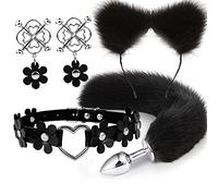 Plug anale 4pcs carino coda anale plug orecchie di gatto fasce set collo collare morsetti per capezzoli cosplay giocattoli erotici del sesso per coppie maschili femminili