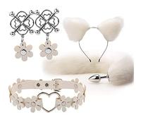 Plug anale 4pcs carino coda anale plug orecchie di gatto fasce set collo collare morsetti per capezzoli cosplay giocattoli erotici del sesso per coppie maschili femminili