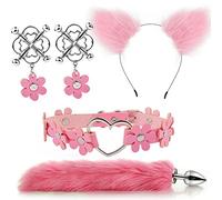 Plug anale 4pcs carino coda anale plug orecchie di gatto fasce set collo collare morsetti per capezzoli cosplay giocattoli erotici del sesso per coppie maschili femminili