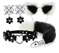 Plug anale 4pcs carino coda anale plug orecchie di gatto fasce set collo collare morsetti per capezzoli cosplay giocattoli erotici del sesso per coppie maschili femminili