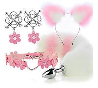 Plug anale 4pcs carino coda anale plug orecchie di gatto fasce set collo collare morsetti per capezzoli cosplay giocattoli erotici del sesso per coppie maschili femminili