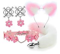 Plug anale 4pcs carino coda anale plug orecchie di gatto fasce set collo collare morsetti per capezzoli cosplay giocattoli erotici del sesso per coppie maschili femminili