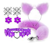 Plug anale 4pcs carino coda anale plug orecchie di gatto fasce set collo collare morsetti per capezzoli cosplay giocattoli erotici del sesso per coppie maschili femminili