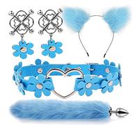 Plug anale 4pcs carino coda anale plug orecchie di gatto fasce set collo collare morsetti per capezzoli cosplay giocattoli erotici del sesso per coppie maschili femminili