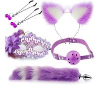 Plug anale 5 pz/set Red Sex Toys Cosplay Maschera Sexy Coda Plug Anale in Metallo Bocca Plug Clip Campana Mezze Orecchie Party BDSM (viola 2)