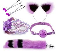 Plug anale 5 pz/set Red Sex Toys Cosplay Maschera Sexy Coda Plug Anale in Metallo Bocca Plug Clip Campana Mezze Orecchie Party BDSM (viola 3)