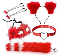 Plug anale 5 pz/set Rosso Giocattoli Del Sesso Cosplay Maschera Sexy Coda di Metallo Plug Anale Bocca Plug Clip Campana Mezze Orecchie Partito BDSM (ROSSO 3)