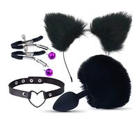 Plug anale Accessorio cosplay giocattolo di coda Plug anale Butt plug ano in metallo per giochi per adulti di feste cosplay fetish (tappo in silicone nero)