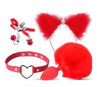 Plug anale Accessorio cosplay giocattolo di coda Plug anale Butt plug ano in metallo per giochi per adulti di feste cosplay fetish (tappo in silicone rosso)
